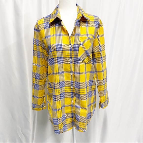 Plaid Yellow & Blue Button Down Shirt - Picture 3 of 10